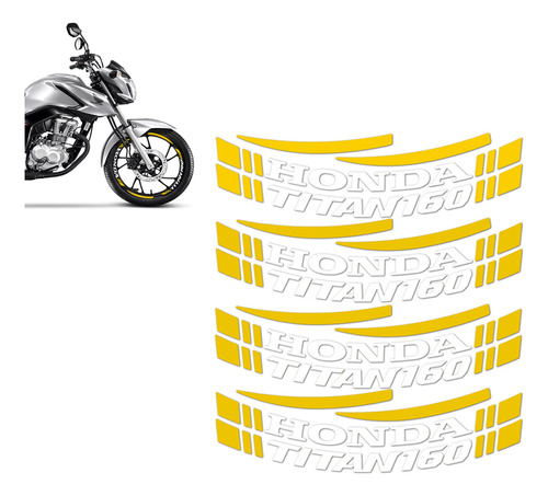 Aplique Da Roda Moto Honda Cg Titan 160 Adesivo Amarelo