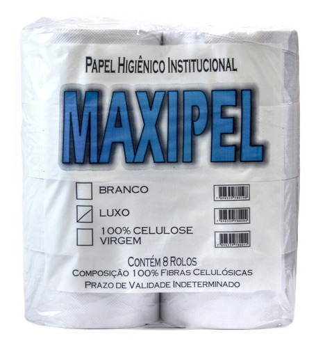 Papel Higiênico Rolão 300 Metros Branco Luxo  8 Rolos Maxpel