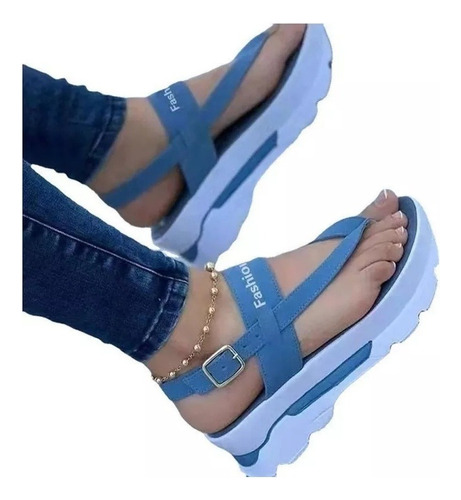 Sandalias De Plataforma Con Velcro De Color Liso For Mujer