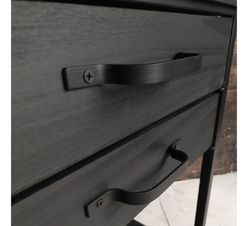 Imagen 4 de 7 de Mesa De Luz Hierro Madera Industrial 50x35x60 Black Moderna