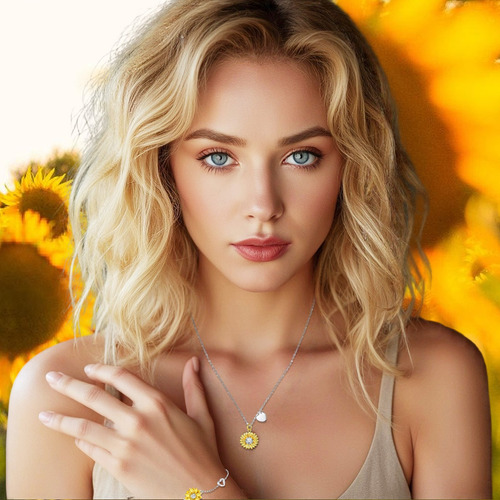 Hi, Girasol Eterno Con Collar De Girasol Caja Con Pulsera