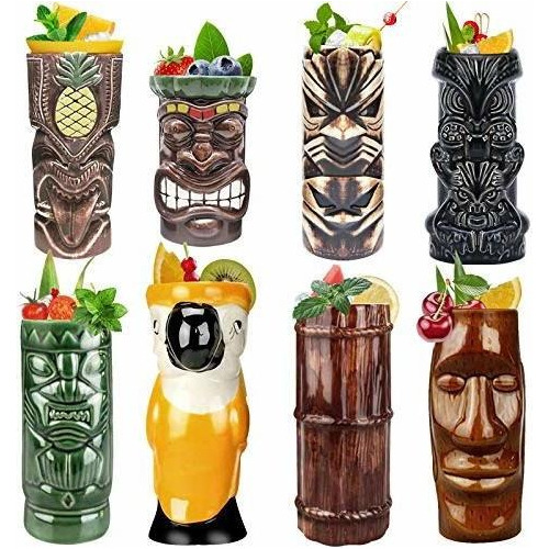 Tiki Mugs Juego De 8 Tazas De Cerámica Tiki Fiesta Haw...