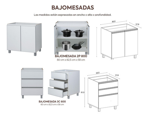 Combo Bajo Mesada 140 Cm + Portahorno Tolva 60x200 - Potenza Blanco Ricchezze