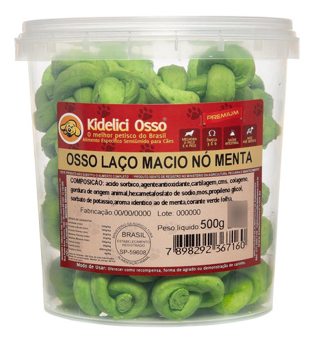 Osso Macio Nó - Kidelici Osso - Sabor Menta - 500g (pote)