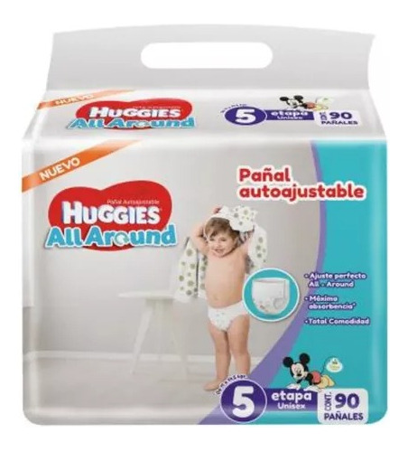 Pañales Huggies All Around - Etapa 5 Unisex - 90 Pañales -