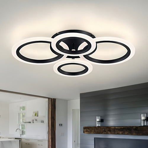 Moderno Lámpara De Plafón Led De 4 Anillos Para Salón 26w Color Negro