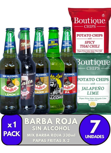 Cerveza Barba Roja Sin Alcohol Mix. Pack X5 + Papas Boutique