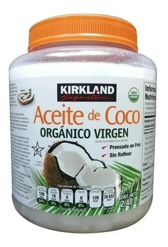 Aceite De Coco Orgánico Virgen, Comestible, Kirkland 2.29 Kg