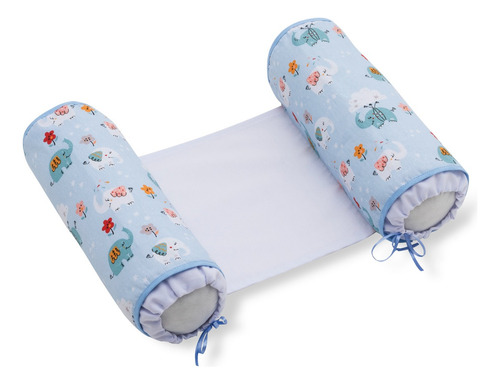 Almofada Rolinho Segura Bebe Estampas + Rapido Cor Elefante Azul Peri