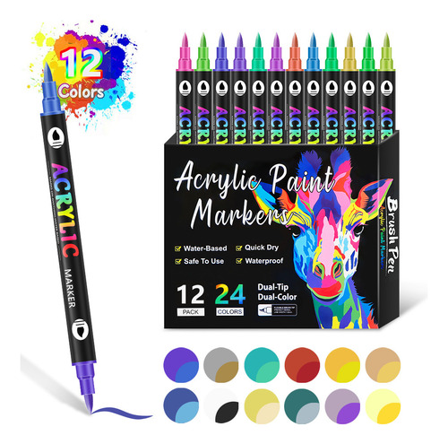 Conjunto De Arte Com 24 Canetas De Tinta Acrílica De Ponta D