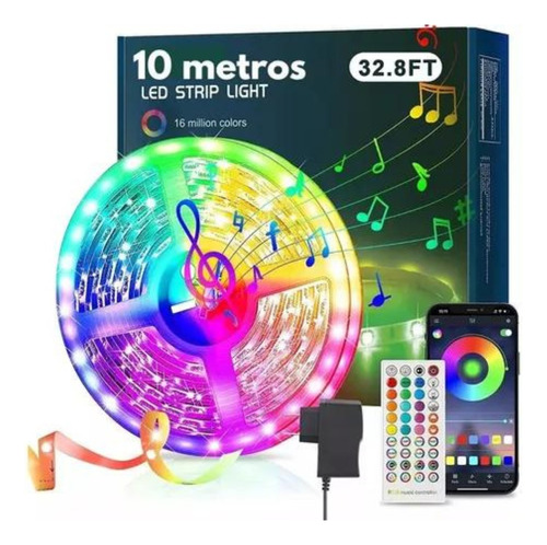 Cinta De Luz Led Rítmica Rgb 10 Metros Bluetooth 