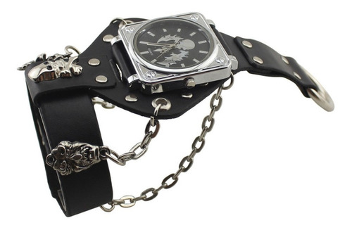 Reloj Pulsera Hombre Retro Cuero Cráneo Ideal Motoqueros