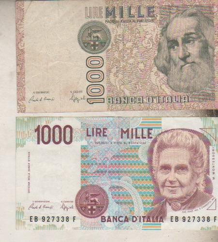 2 Antiguos Billete De Italia - 1000 Liras  - Años 80 / 90
