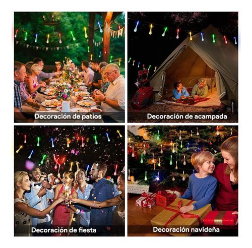 / Guirnalda Luces Solares 12m 100 Leds Forma Gotas Agua