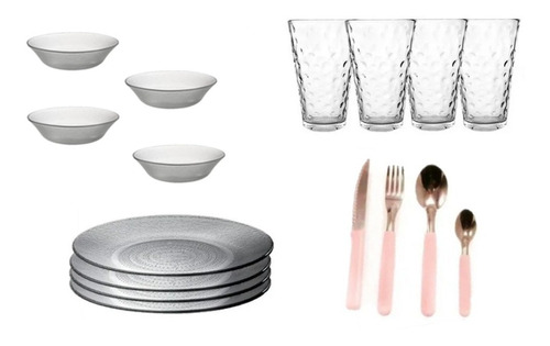 Set De Vajilla Completa 4 Personas Plato Vaso Cubierto 28pza