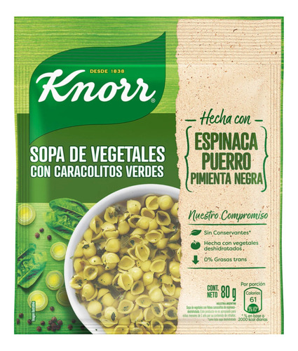 Sopa Knorr Casera Vegetales Pasta Verde 80grs Pack 6 Unid 