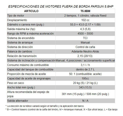 Motor Fuera De Borda Parsun 5.8 Hp 2 T Corto El Mas Vendido