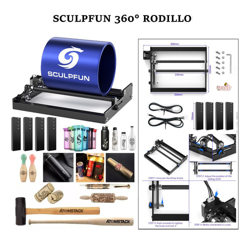 Sculpfun S9 Grabador Láser Y Rodillos,conjunto De Accesorios