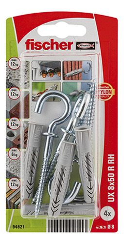 Fischer Kit De 4 Taquetes Ux De Nylon 8x60 Mm Con 4 Armellas