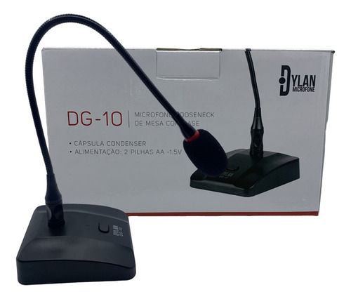 Microfone Gooseneck De Mesa Dg-10 Dylan Haste Flexivel 45cm