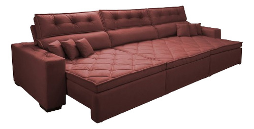 Sofá Austin 3,22m Retrátil, Reclinável com Molas no Assento e Almofadas, Suede Vinho Cama inBox