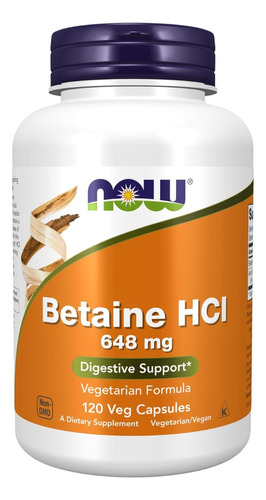Betaina Hci 648mg Now X 120 Caps Betaine