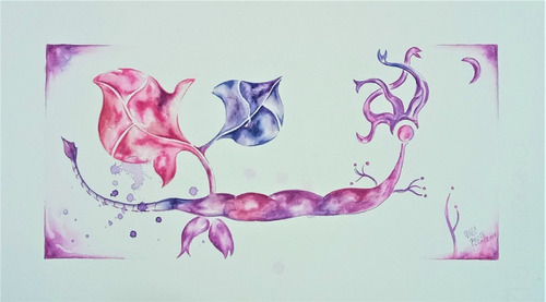 Pintura Acuarela Sobre Fabriano Tonos Rosas Libélula De Mar