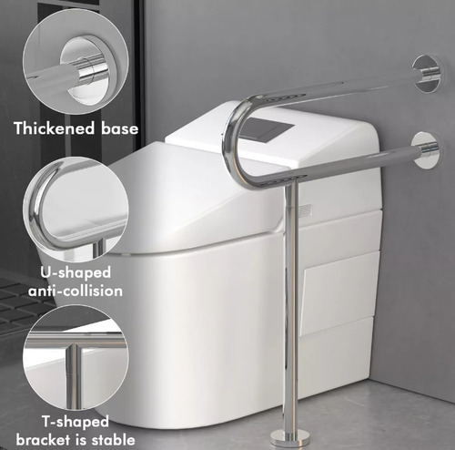 Jutang Agarraderas para Baño para Discapacitados Plegable para Inodoro Mango Plateado