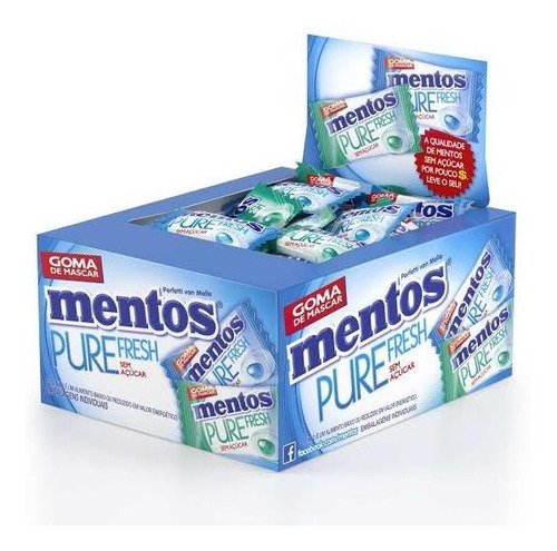 Chicle Mentos Pure Fresh S/açúcar C/60x09gr- Kit C/3 Caixas 