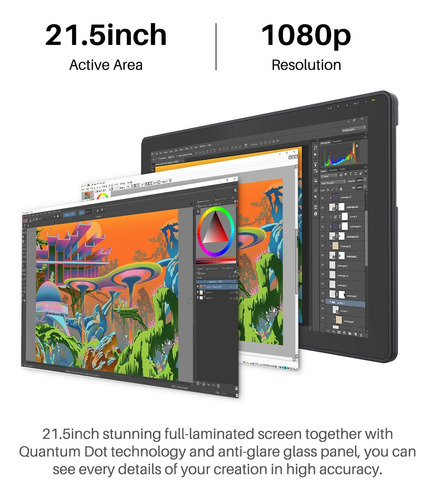 Huion Kamvas 22 Plus Qled Tablet De Dibujo Con Pantalla Comp