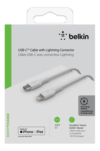 Imagen 2 de 2 de Cable De Usb-c A Lightning Boost Charge 1m Blanco - Belkin
