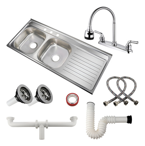 Kit Fregadero Tarja Doble Tina Sobreponer Escurridor Derecho