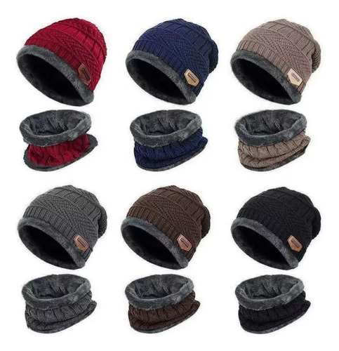 Pack 12 Conjuntos De Gorros + Cuello Lisos Con Chiporro