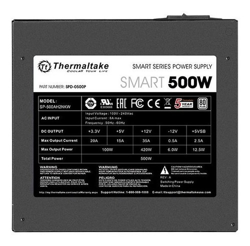 Imagem 3 de 4 de Fonte De Pc Thermaltakesmart Series Sp-500ah2nkw 500w Black