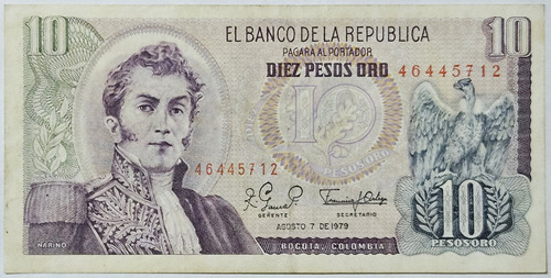 Billete 10 Pesos 07/ago/1979 Colombia Xf