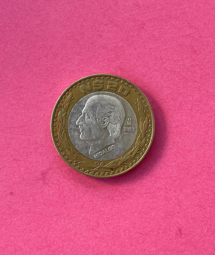 Moneda Veinte 20 Nuevos Pesos Hidalgo 1993 Plata Sterling (Usado)