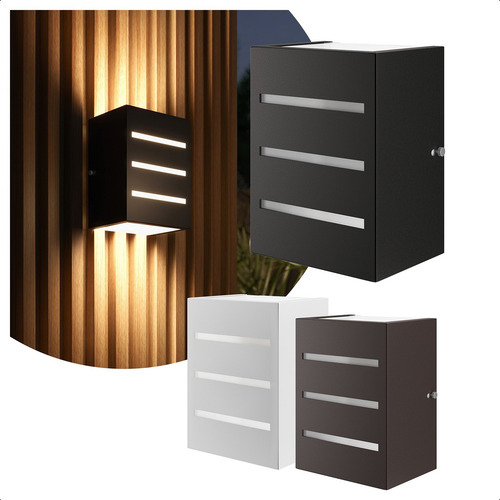 3 Arandela Friso Frisada Alumínio Muro Parede Externa Estrutura Preto 127/220v