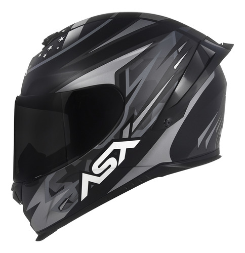 Capacete Asx Eagle Racing Patriot Preto Fosco/grafite/prata