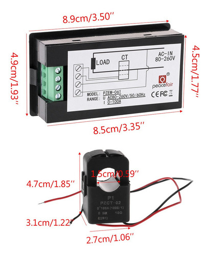 Ac 80-260v 100a Tensão Corrente Watt Power Energy Meter Pze