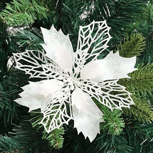 Flores Artificiales De Navidad Blanco (pack De 16)