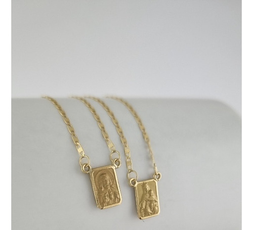Escapulário Masculino Piastrine 1.3 70 Cm Dupla Fac Ouro 18k Cor Dourado