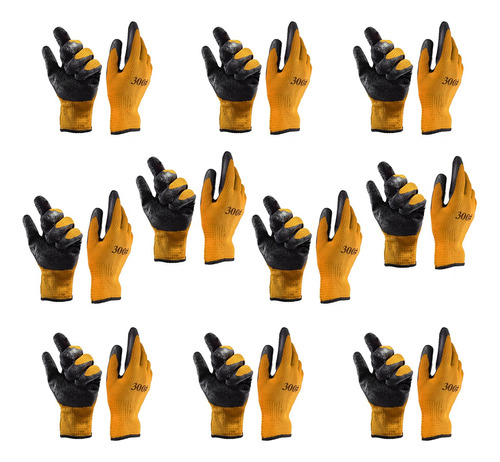 Pack X 10 Guantes Antideslizantes Reforzados Tela Goma 300#