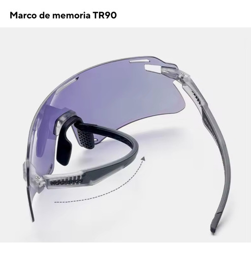 Gafas De Ciclismo Ligeras Rockbros Sp318 Cristal Purpura Patitas Gris/verde Flexibles