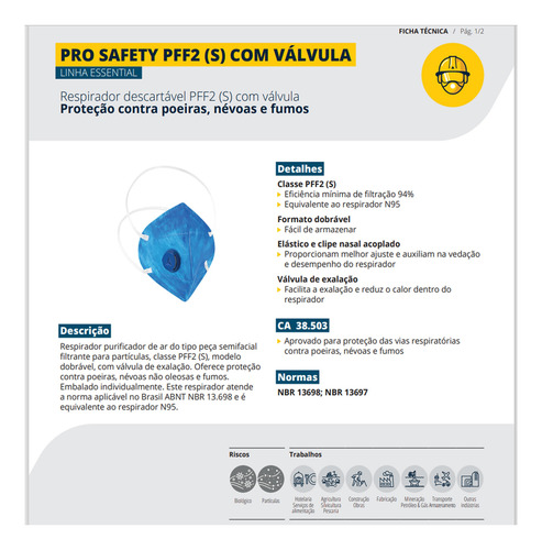 Mascara Descartavel Pff2 Com Valvula N95 Protecao Trabalho