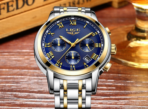 Relógio Analogico Dourado Aço Masculino De Luxo + Brinde
