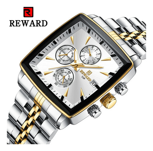 Relógio de quartzo inoxidável Reward Square Chronograph, cor de fundo: prata, ouro, branco
