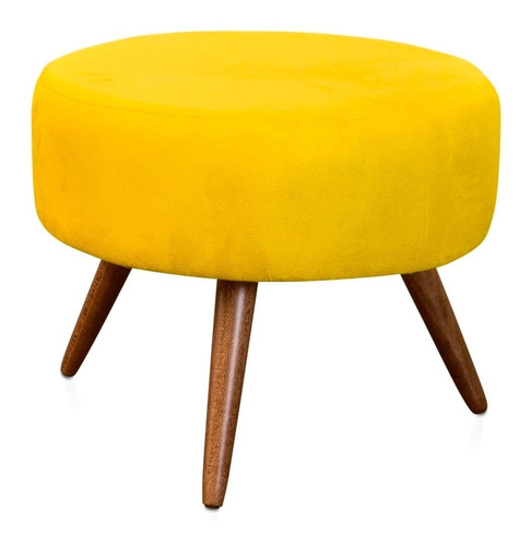 Puff Puf Decorativo Lavínia Suede Amarelo Luxuoso Pés Palito