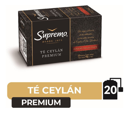 Té Supremo Premium Negro 20 Bolsitas Doble Cámara