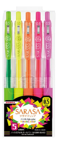 Zebra Sarasa Kit 5 Lapiceros Colores Neon Gel 0.5 Japon