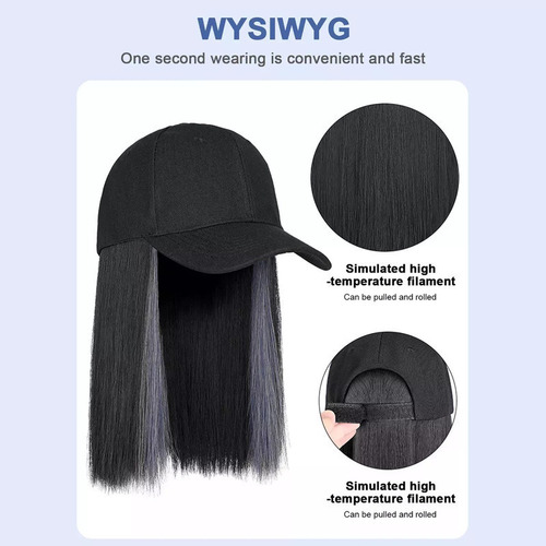 Wh Peluca Pelo Corto Y Liso, Gorra Seda, Béisbol